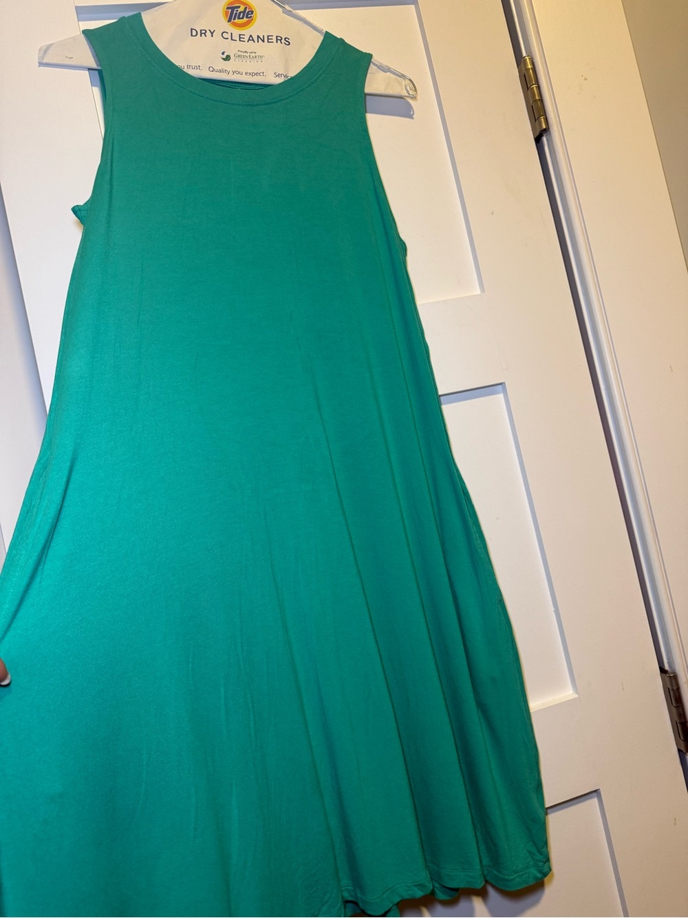 Green Sleeveless Swing Dress with Pockets | Size Small